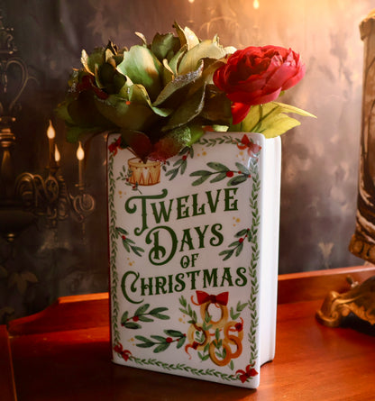The Twelve Days of Christmas Ceramic Book Vase | Literary Holiday Décor