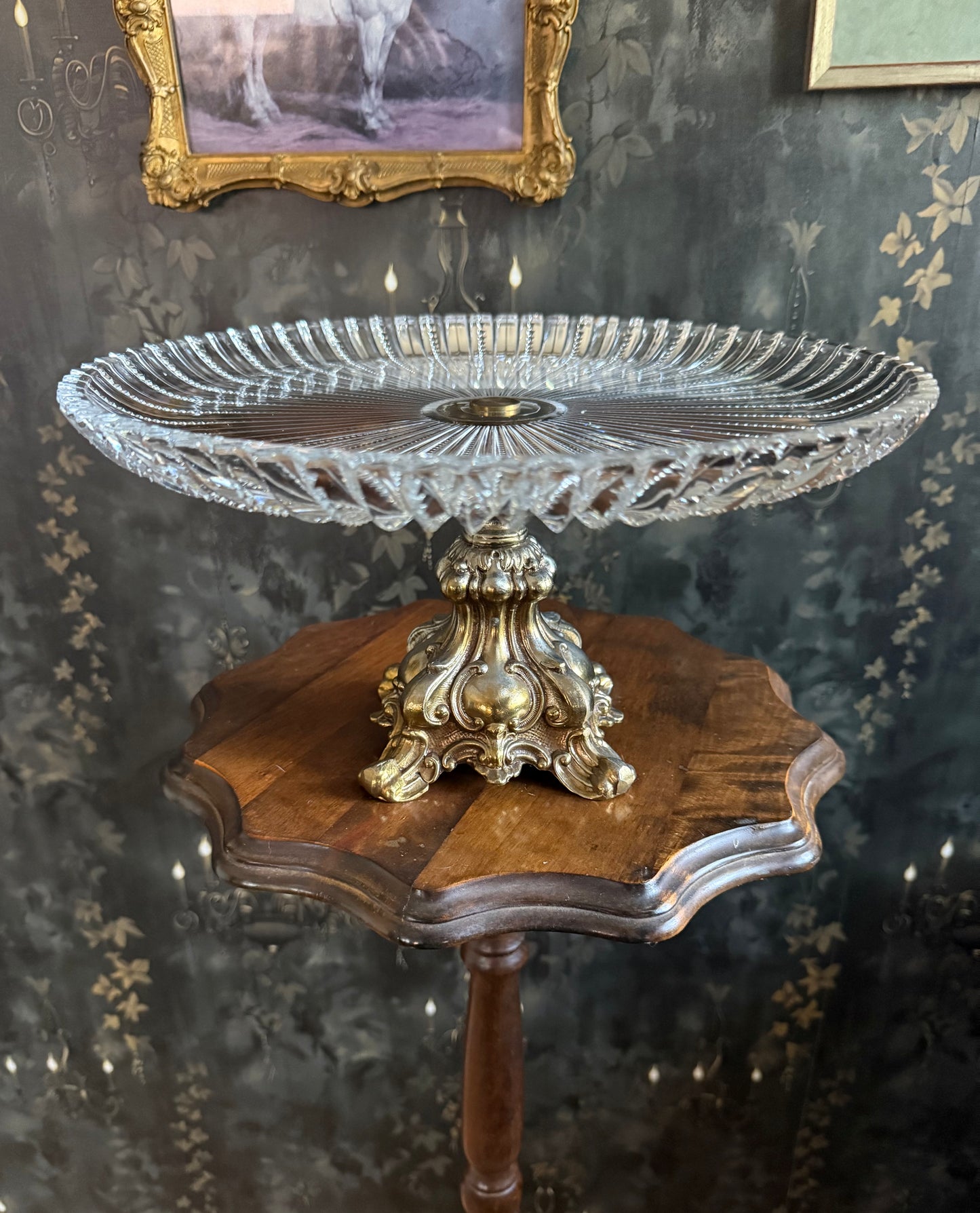 Crystal and Brass Centerpiece Stand