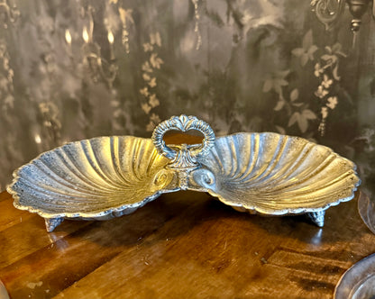 Antique Silverplate Double Shell Serving Dish c. 1930s–1950s
