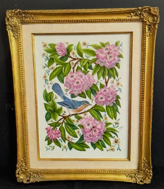 Vintage Framed Boehm Porcelain Eastern Bluebird Plaque