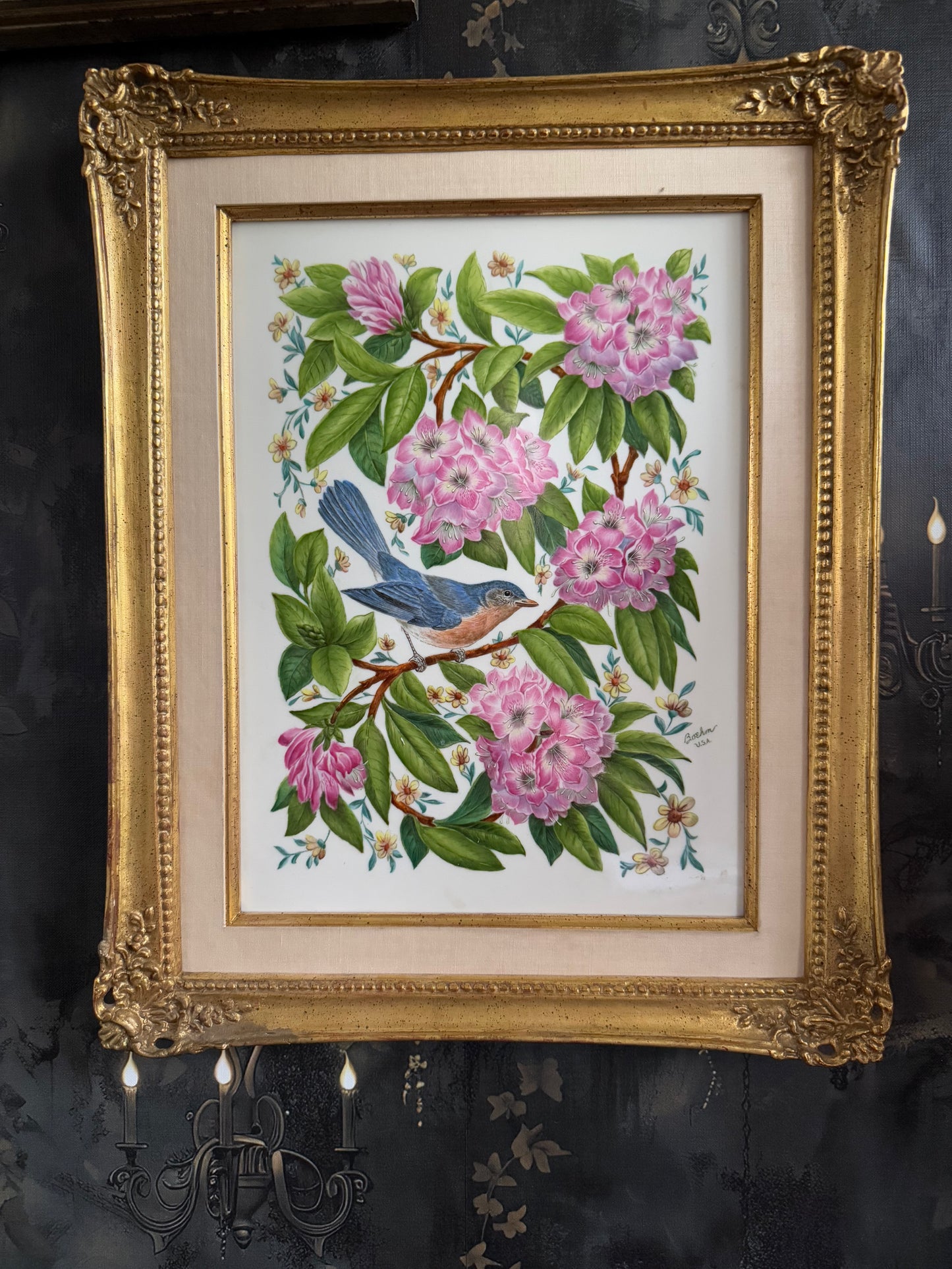 Vintage Framed Boehm Porcelain Eastern Bluebird Plaque