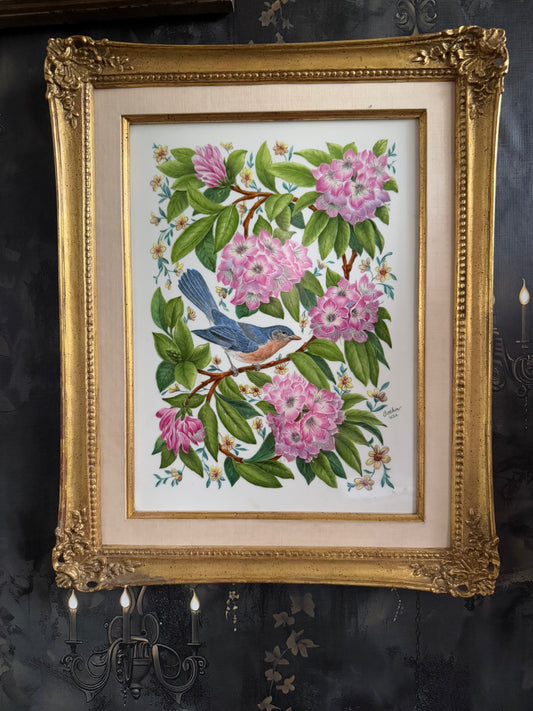 Vintage Framed Boehm Porcelain Eastern Bluebird Plaque