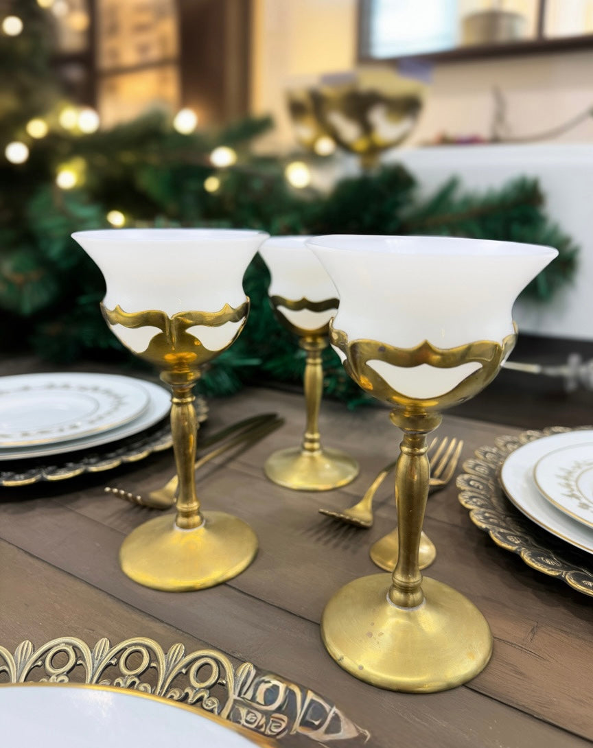 Farber Brothers Krome Kraft Goblets- Milk Glass