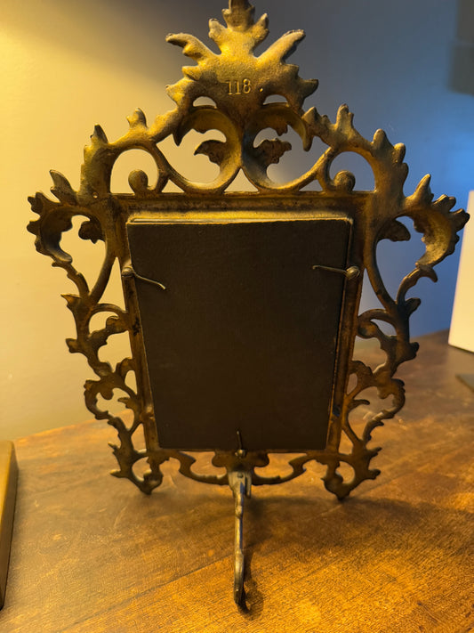 Antique Victorian Cast Metal Tabletop Mirror