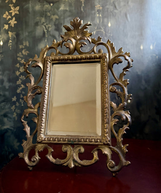 Antique Victorian Cast Metal Tabletop Mirror