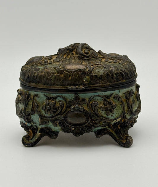 Antique Ormolu-Style Jewelry Casket With Verdigris Patina
