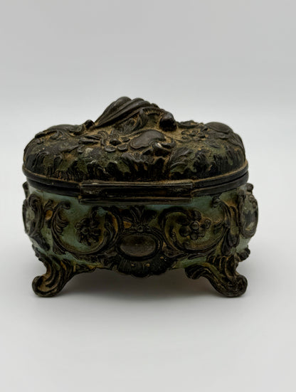 Antique Ormolu-Style Jewelry Casket With Verdigris Patina