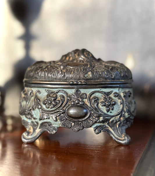 Antique Ormolu-Style Jewelry Casket With Verdigris Patina