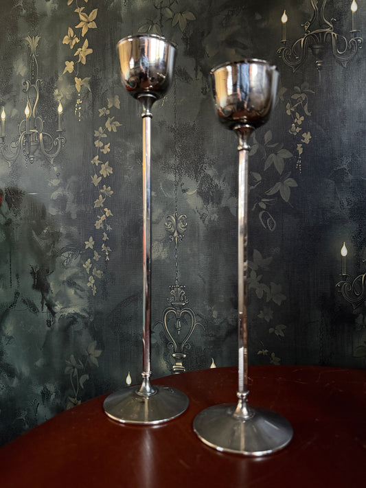 Mid-Century Silver-Plated Candlestick Pair by Wm. Adams