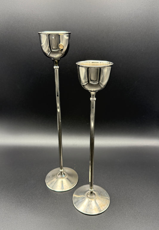 Mid-Century Silver-Plated Candlestick Pair by Wm. Adams