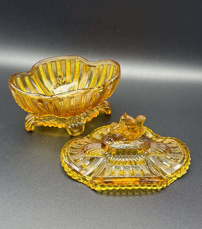 Portieux Vallerysthal Amber Glass Squirrel Candy Dish