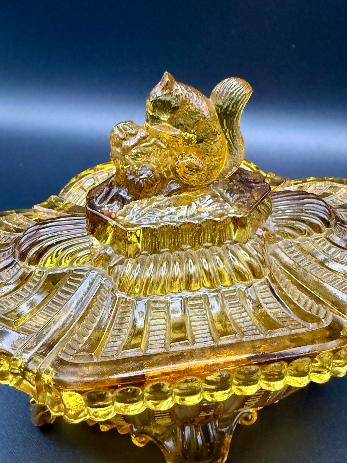 Portieux Vallerysthal Amber Glass Squirrel Candy Dish