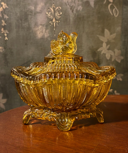Portieux Vallerysthal Amber Glass Squirrel Candy Dish