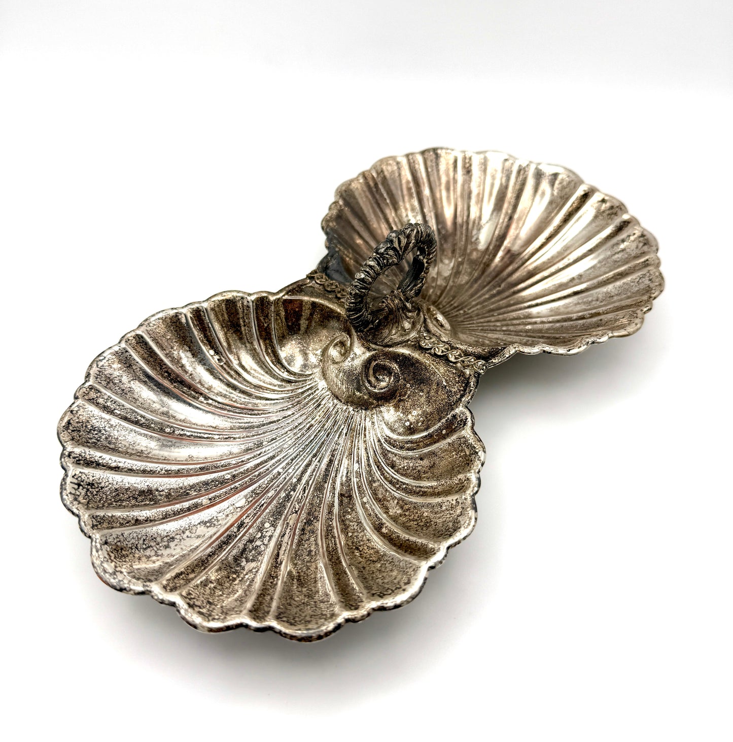 Antique Silverplate Double Shell Serving Dish c. 1930s–1950s