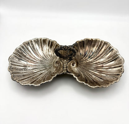 Antique Silverplate Double Shell Serving Dish c. 1930s–1950s