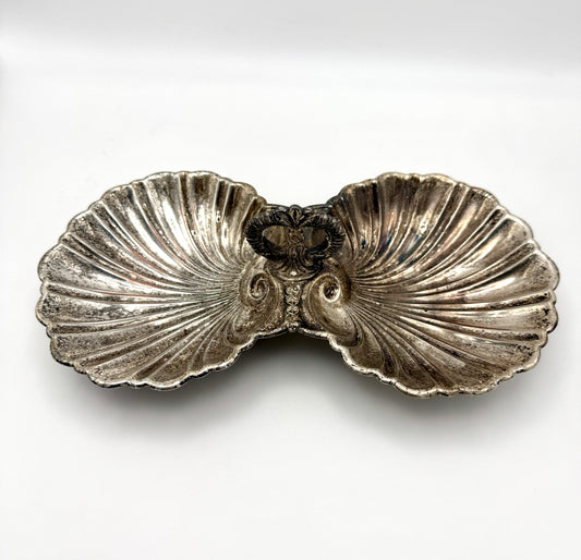 Antique Silverplate Double Shell Serving Dish c. 1930s–1950s