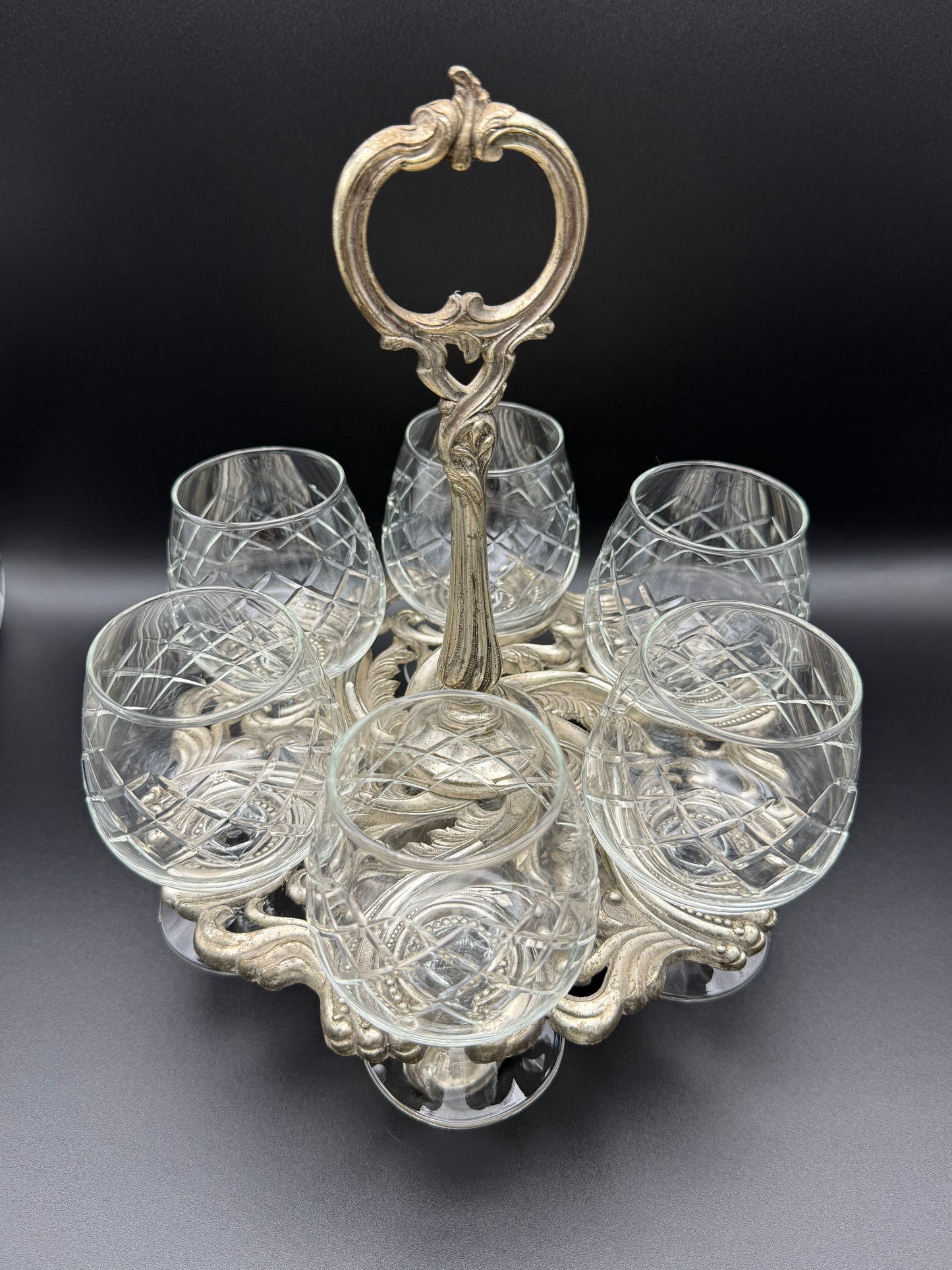 Crystal Cut Brandy Glasses with Stand