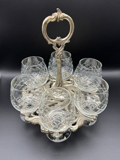 Crystal Cut Brandy Glasses with Stand
