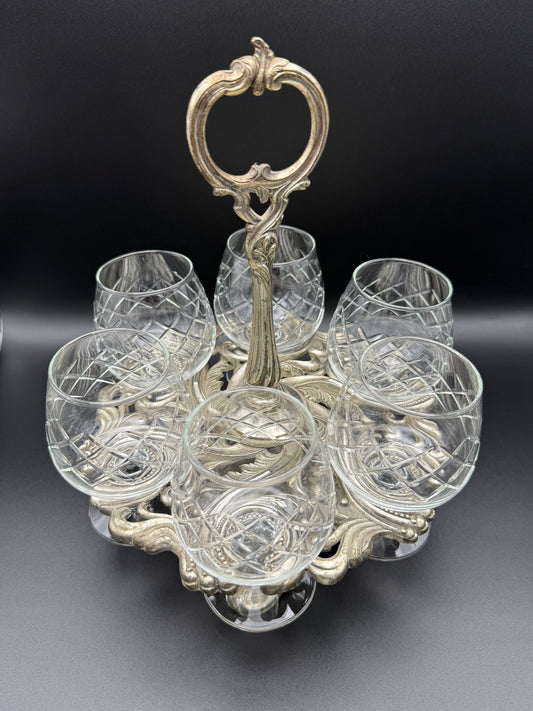 Crystal Cut Brandy Glasses with Stand