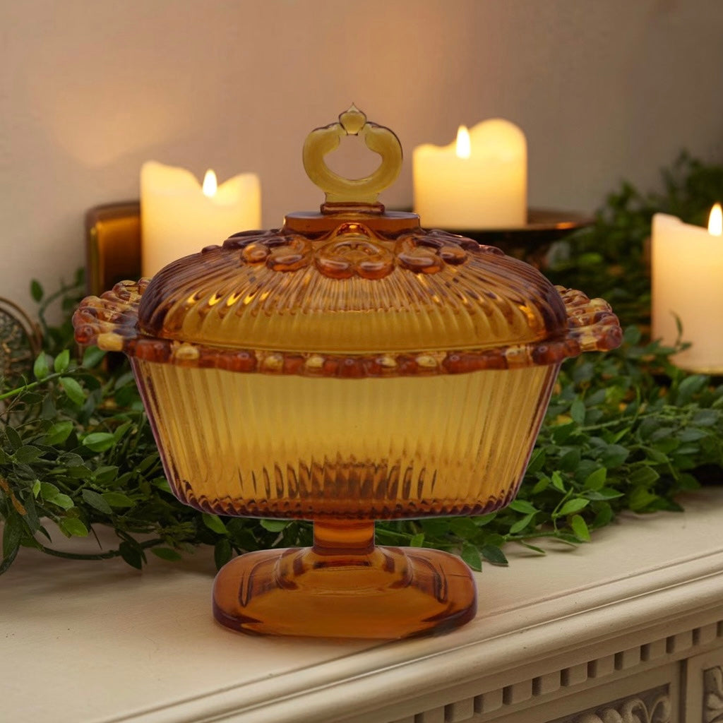 Indiana Glass "Lace Edge" Amber Candy Dish