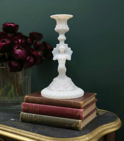 Portieux Vallerysthal Opaline Milk Glass Mermaid Candlestick