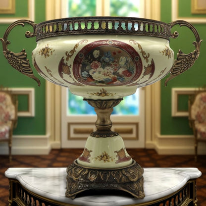 Antique European Porcelain Urn with Gilt Spelter Handles (c. 1890–1910)