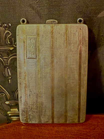 Antique Sterling Silver Coin Compact Purse with 10K Gold Inlay