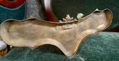 Late 19th/Early 20th Century Rococo Revival Gilt-Metal Vanity Mirror with Celadon-Glazed Candleholders