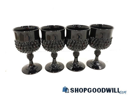 Black Indiana Glass Diamond Point Pitcher + Goblets