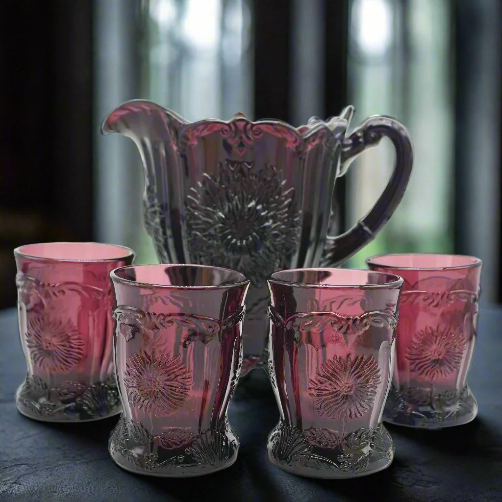 Amethyst Mosser Dahlia Pitcher + Glasses Set