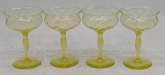 Vintage Vaseline Uranium Champagne Wine Glasses set/4